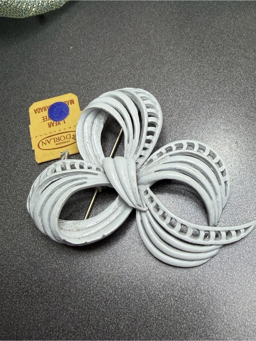 Vintage D’Orlan White Enamel Brooch #cz376